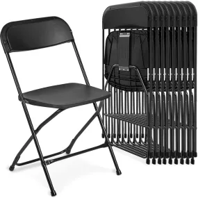 10 Pack Black Plastic Folding Chair, Indoor Outdoor Portable Stackable Commercial Seat with Steel Frame 350lb. Capacity for Events Office Wedding Party Picnic Kitchen Dining