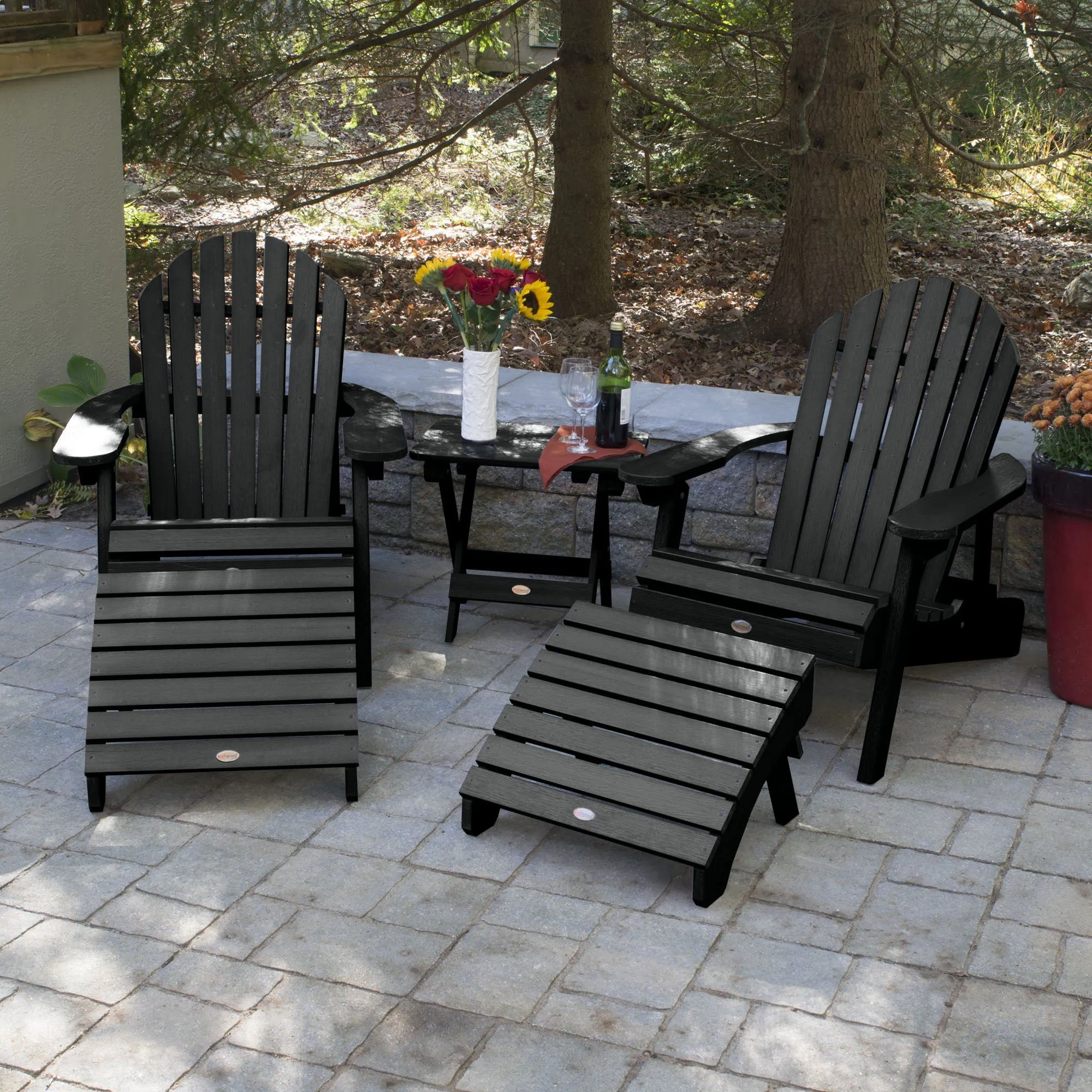 2 Hamilton Adirondack Chairs, 2 Ottomans & Side Table