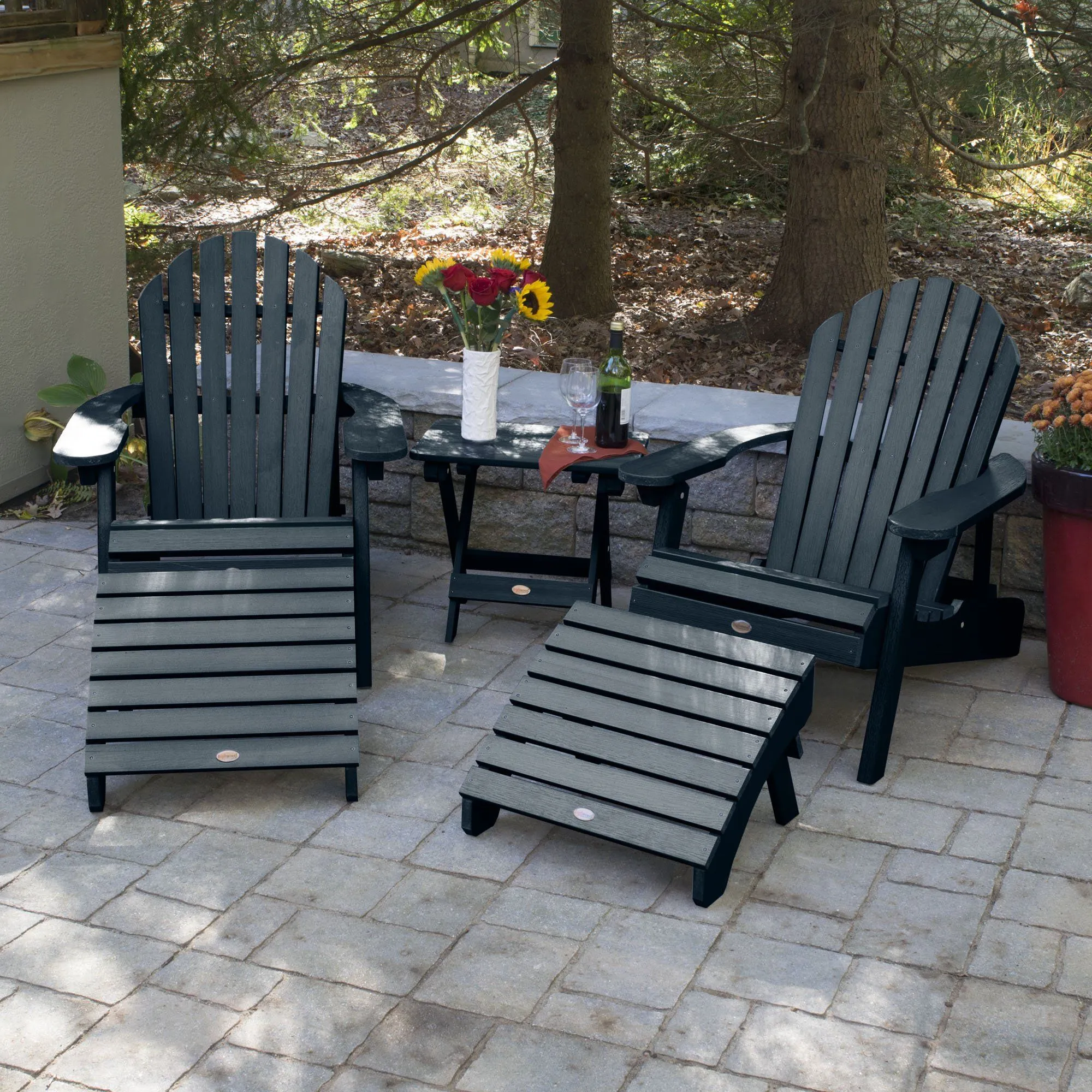 2 Hamilton Adirondack Chairs, 2 Ottomans & Side Table