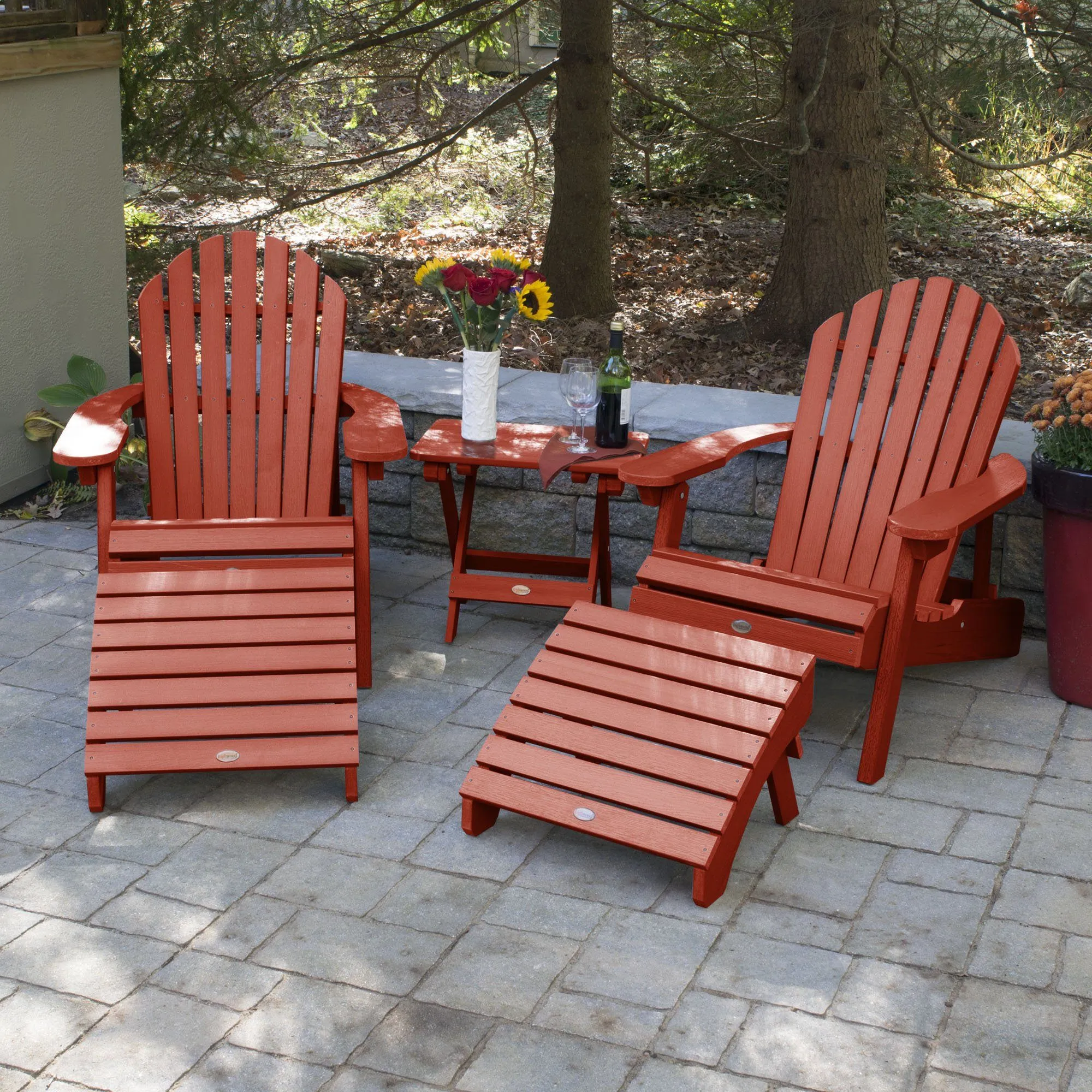 2 Hamilton Adirondack Chairs, 2 Ottomans & Side Table