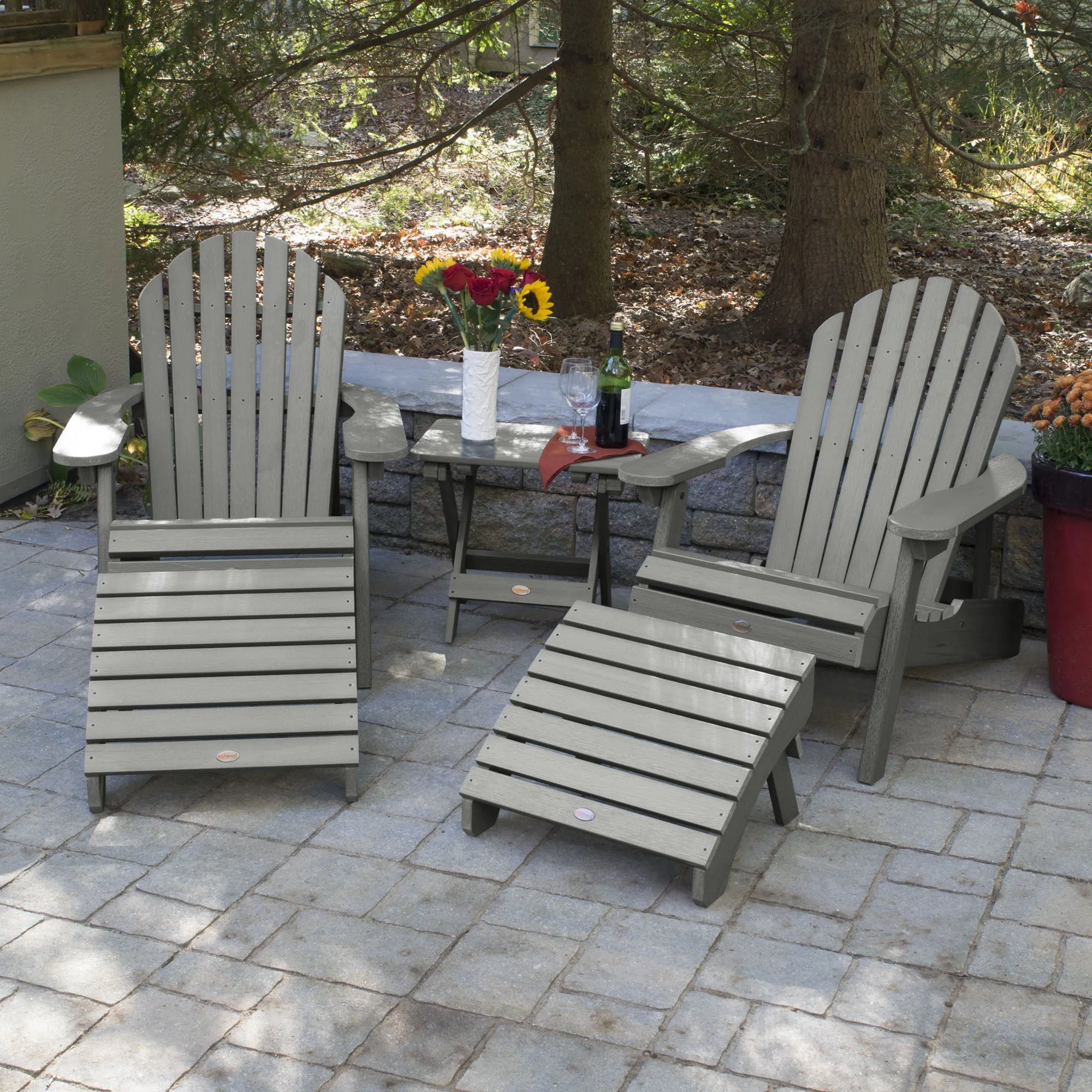 2 Hamilton Adirondack Chairs, 2 Ottomans & Side Table