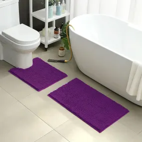 2 PCs Microfiber Anti Slip Commode Mat Set-Dark Purple