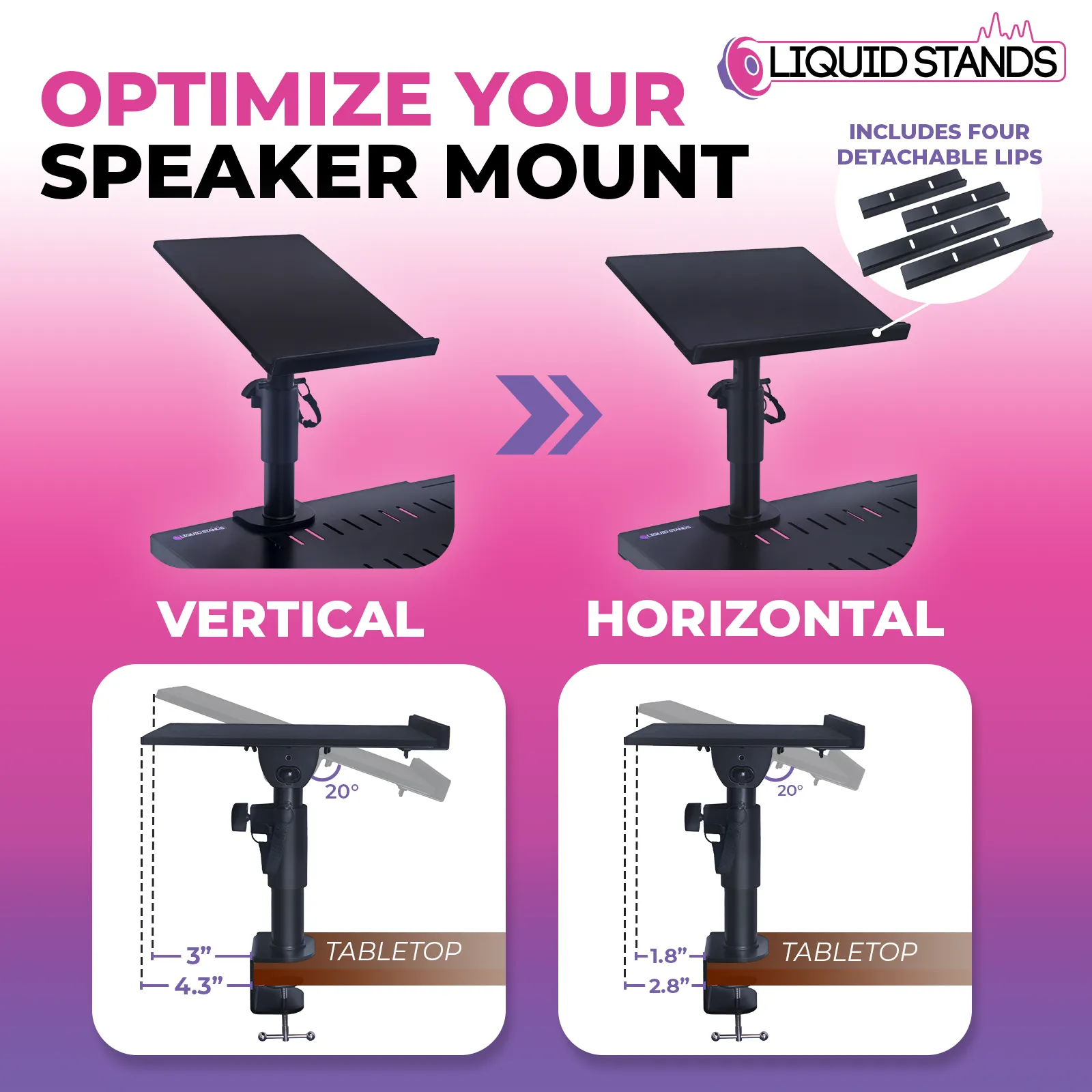 2-Piece Clamp-on Adjustable Speaker Monitor Stands with Tilt