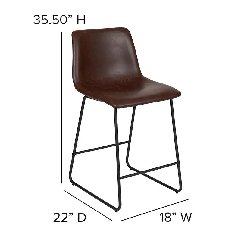 24 Inch Leathersoft Counter Height Barstools In Dark Brown, Set Of 2 By Flash Furniture