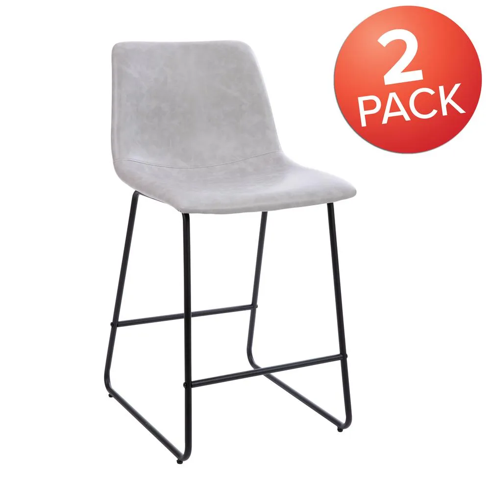 24 Inch Leathersoft Counter Height Barstools In Light Gray, Set Of 2 By Flash Furniture