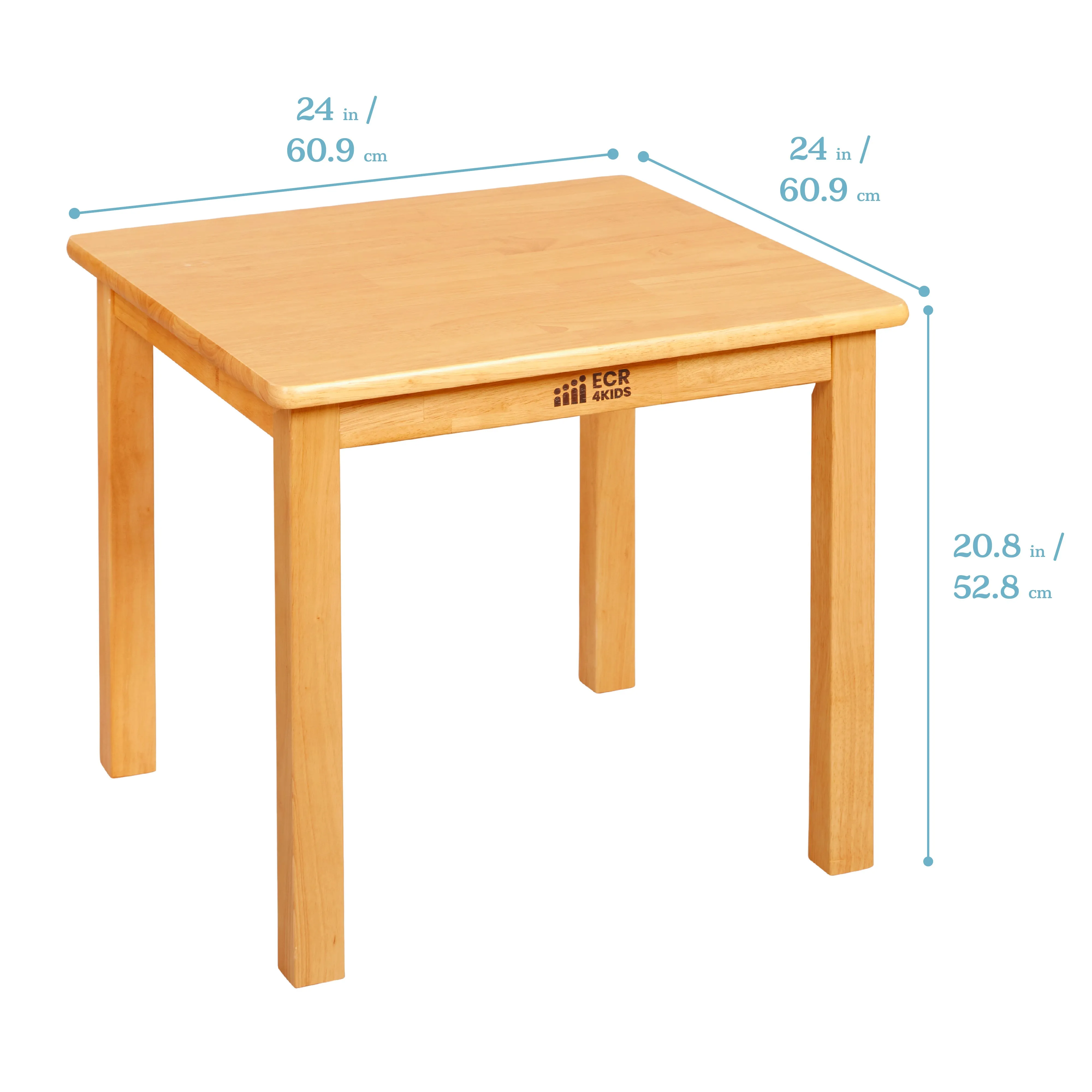 24in x 24in Square Hardwood Table with 20in Legs and Two 10in Chairs, Kids Furniture