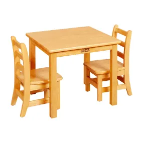 24in x 24in Square Hardwood Table with 20in Legs and Two 10in Chairs, Kids Furniture