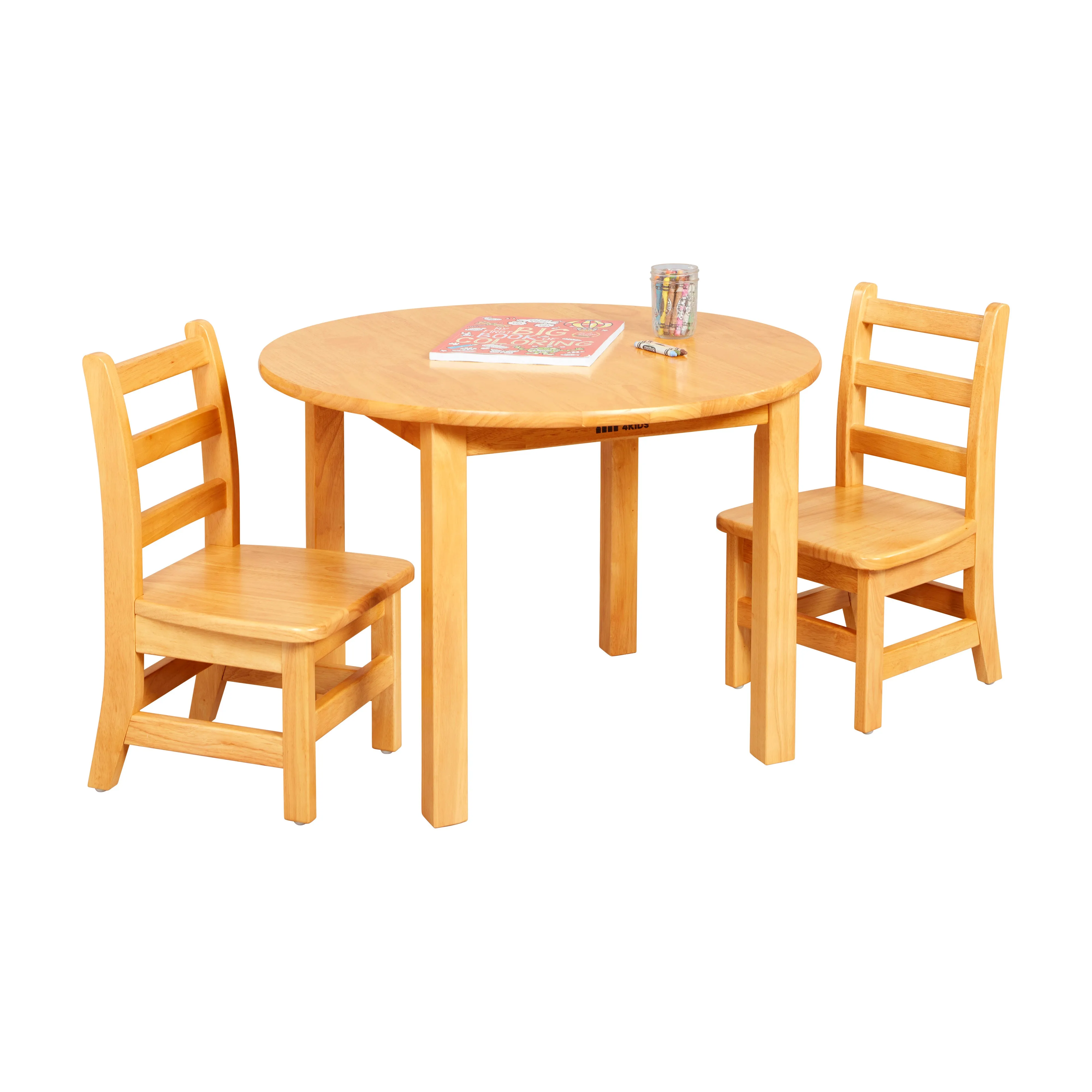 24in x 24in Square Hardwood Table with 20in Legs and Two 10in Chairs, Kids Furniture