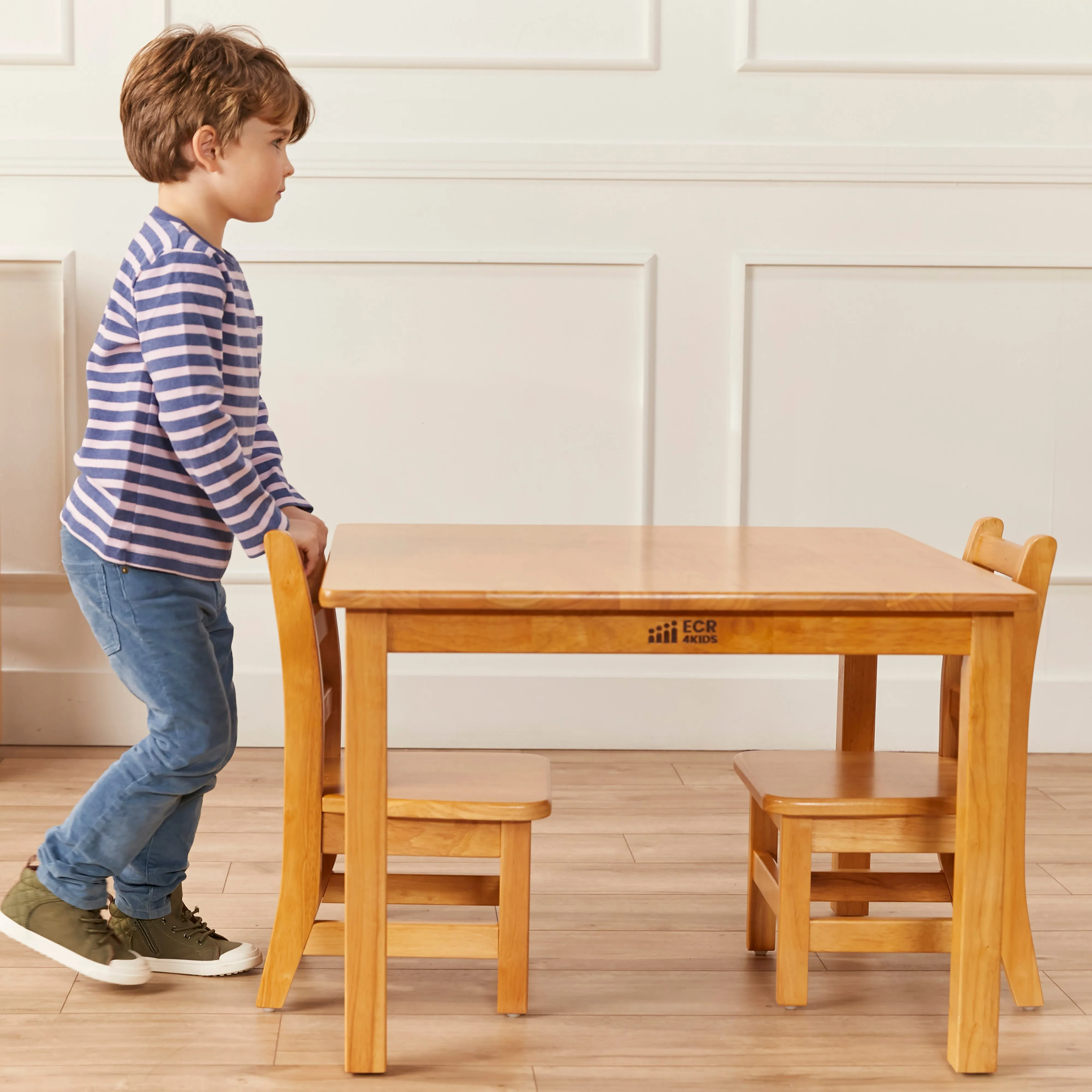 24in x 24in Square Hardwood Table with 20in Legs and Two 10in Chairs, Kids Furniture