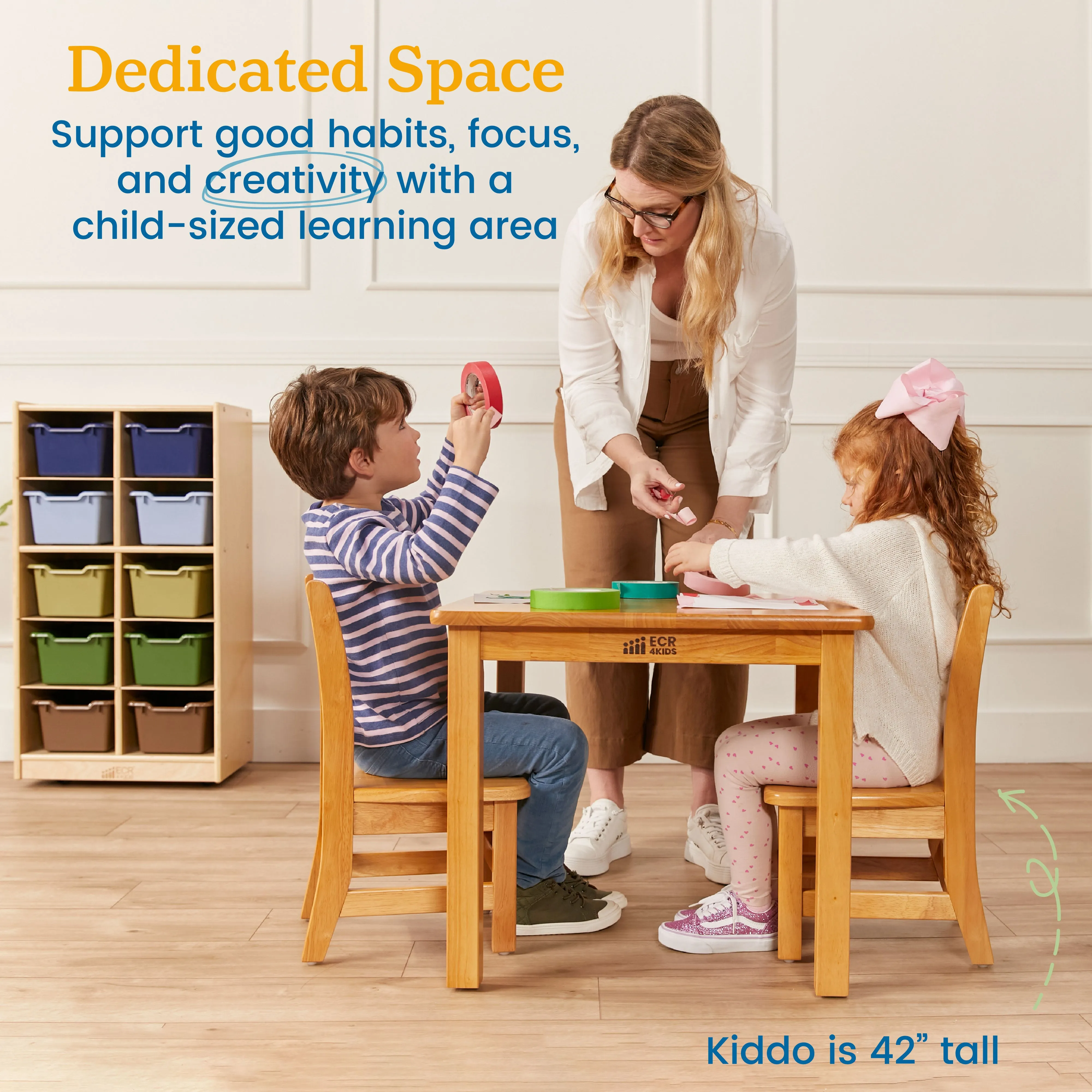 24in x 24in Square Hardwood Table with 20in Legs and Two 10in Chairs, Kids Furniture