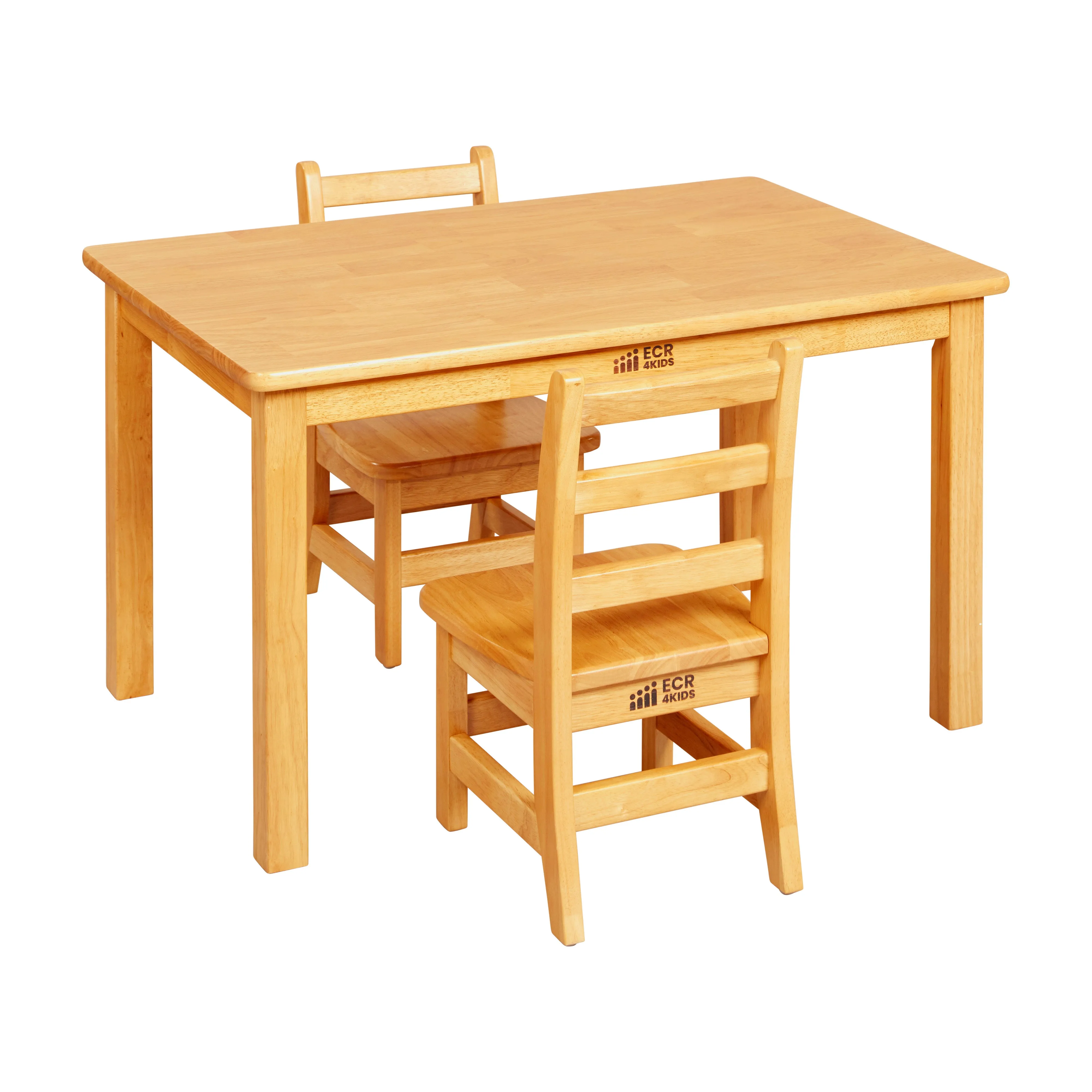 24in x 24in Square Hardwood Table with 20in Legs and Two 10in Chairs, Kids Furniture