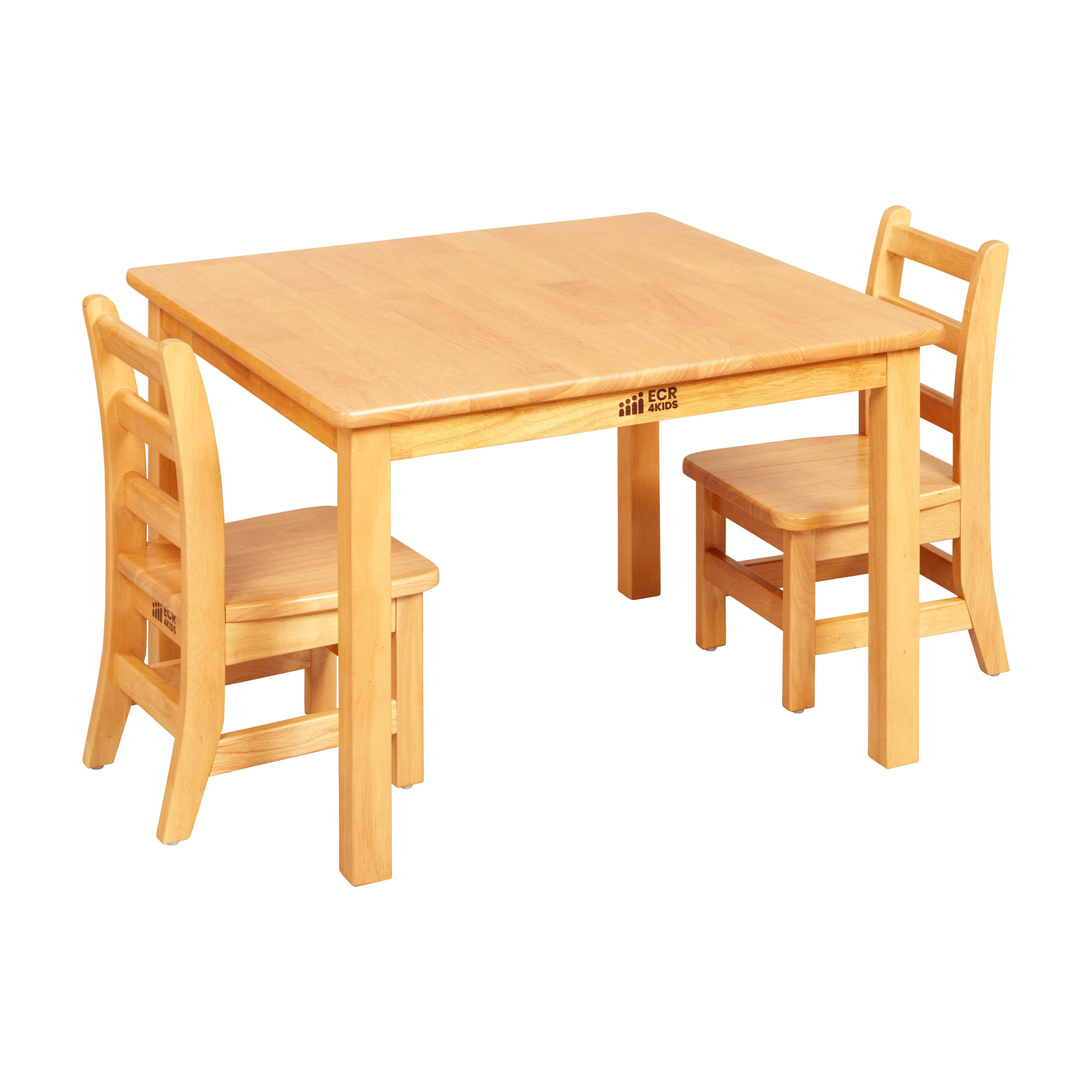 24in x 24in Square Hardwood Table with 20in Legs and Two 10in Chairs, Kids Furniture