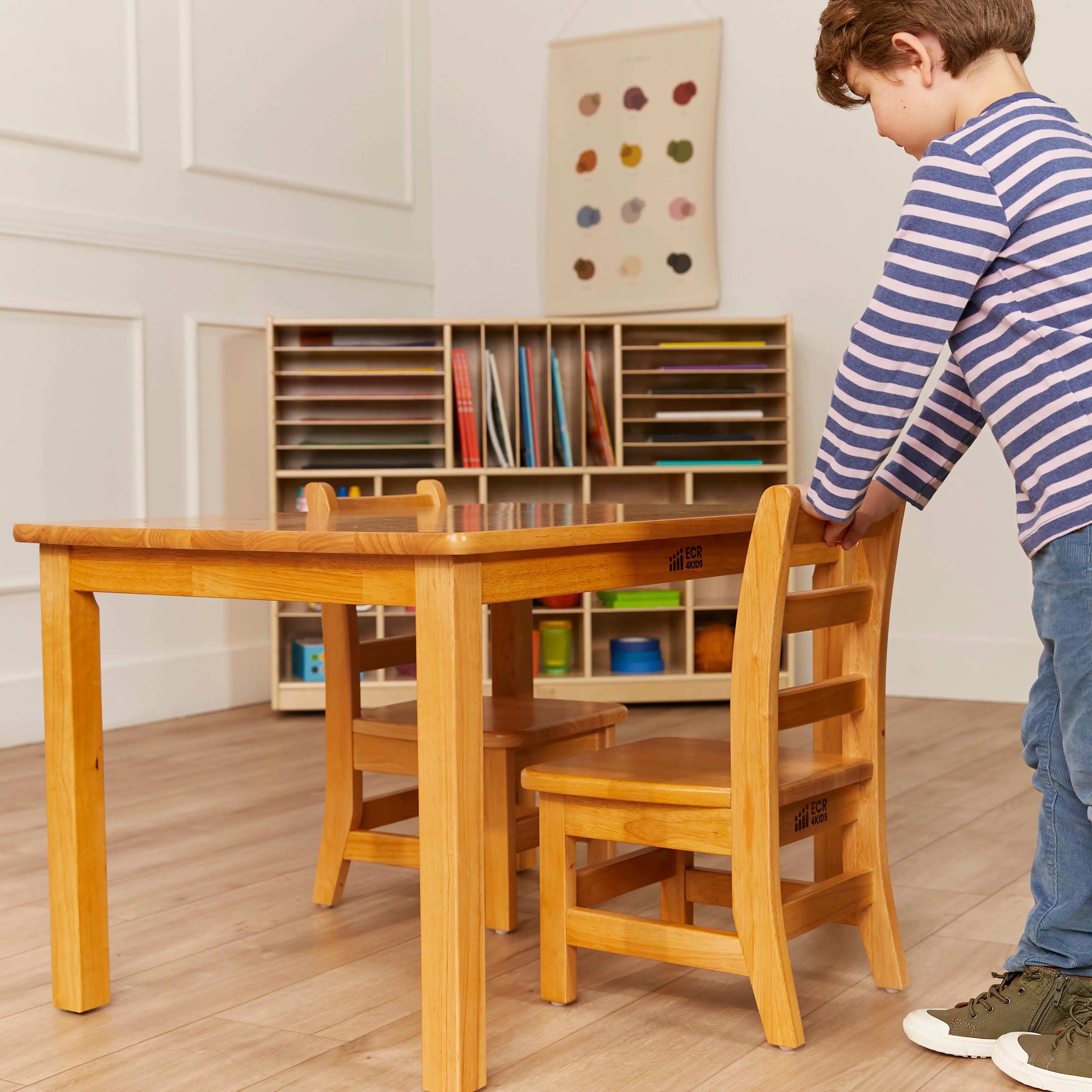 24in x 24in Square Hardwood Table with 20in Legs and Two 10in Chairs, Kids Furniture