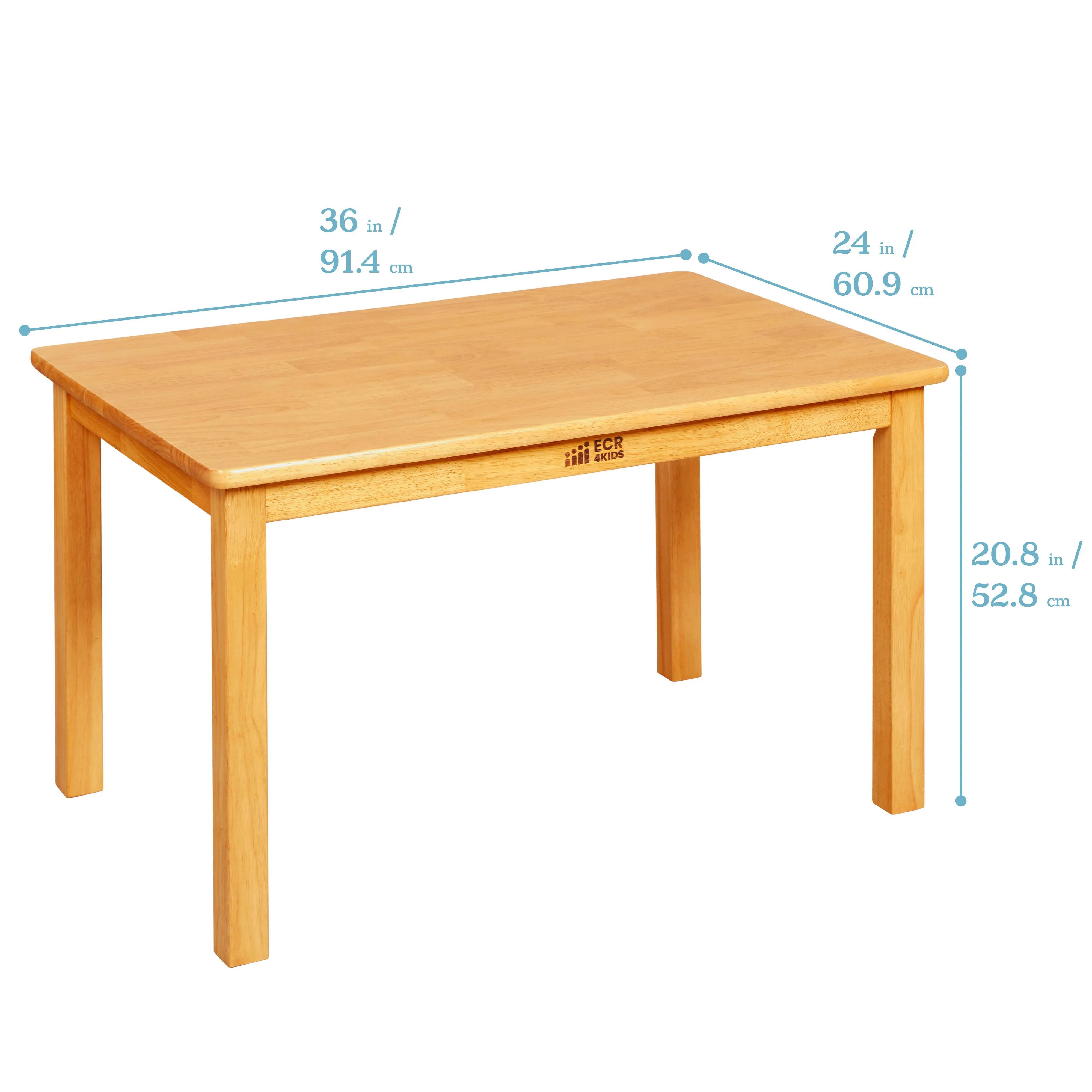 24in x 24in Square Hardwood Table with 20in Legs and Two 10in Chairs, Kids Furniture