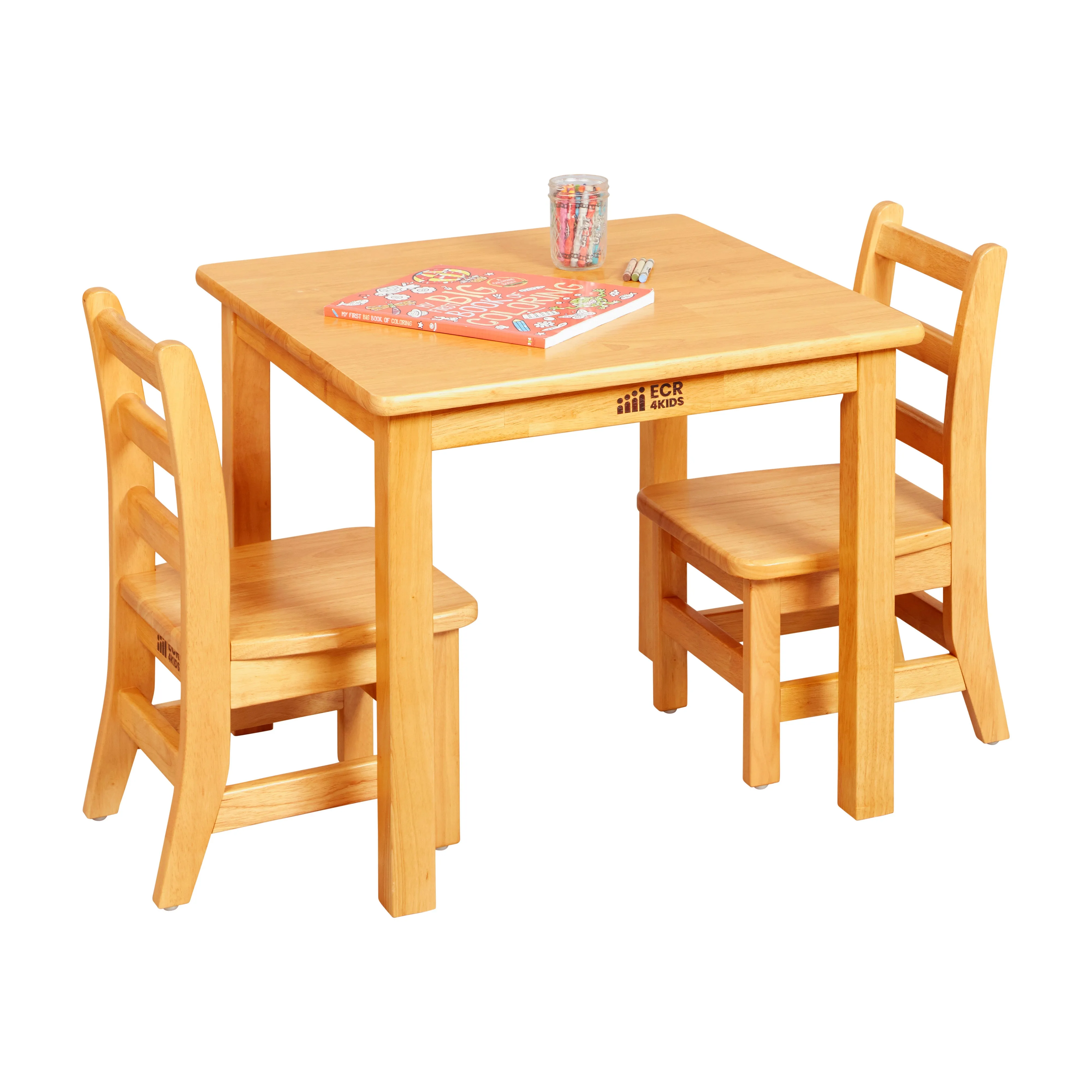 24in x 24in Square Hardwood Table with 20in Legs and Two 10in Chairs, Kids Furniture