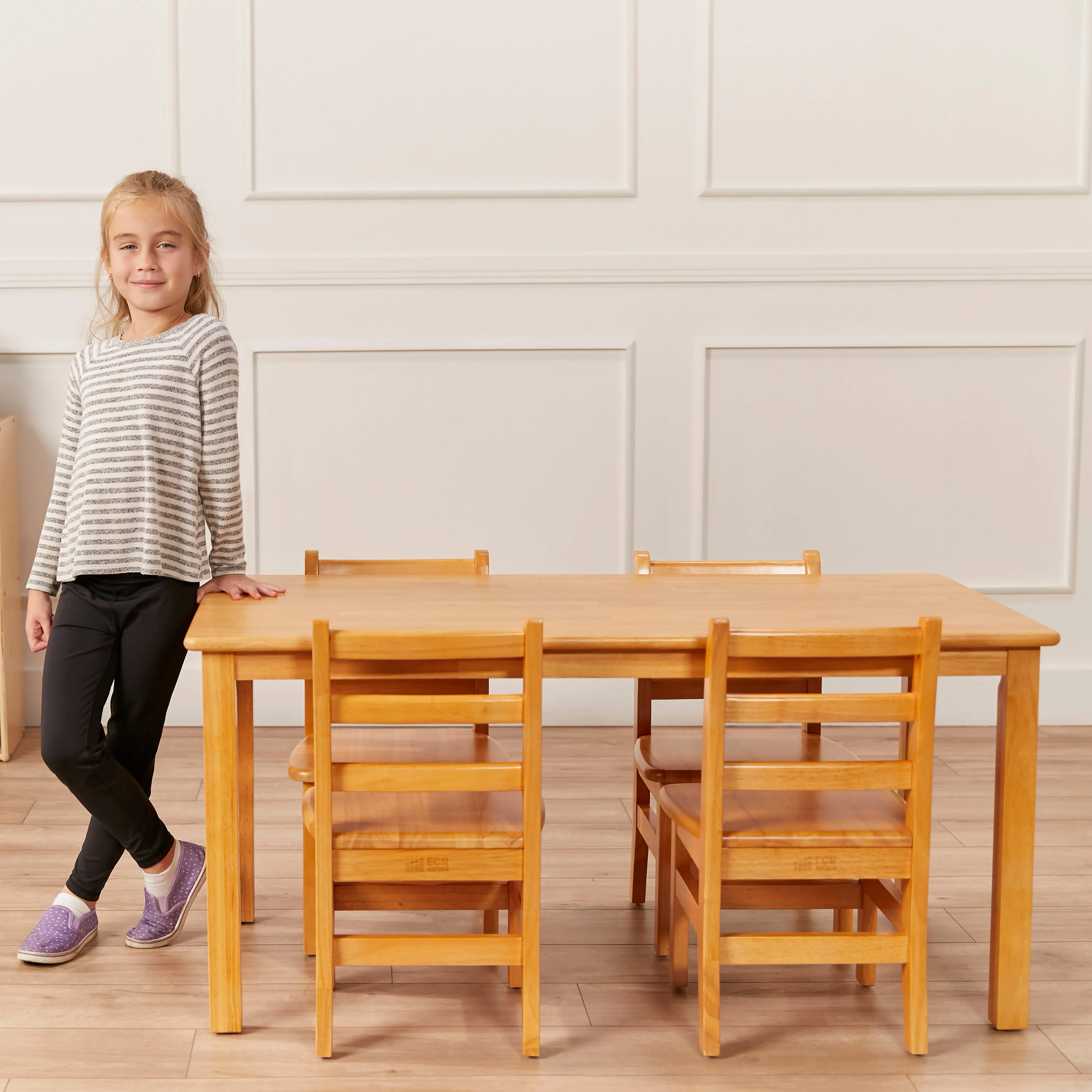 24in x 48in Rectangular Hardwood Table and Chair Set, 12in Seat Height, Kids Furniture