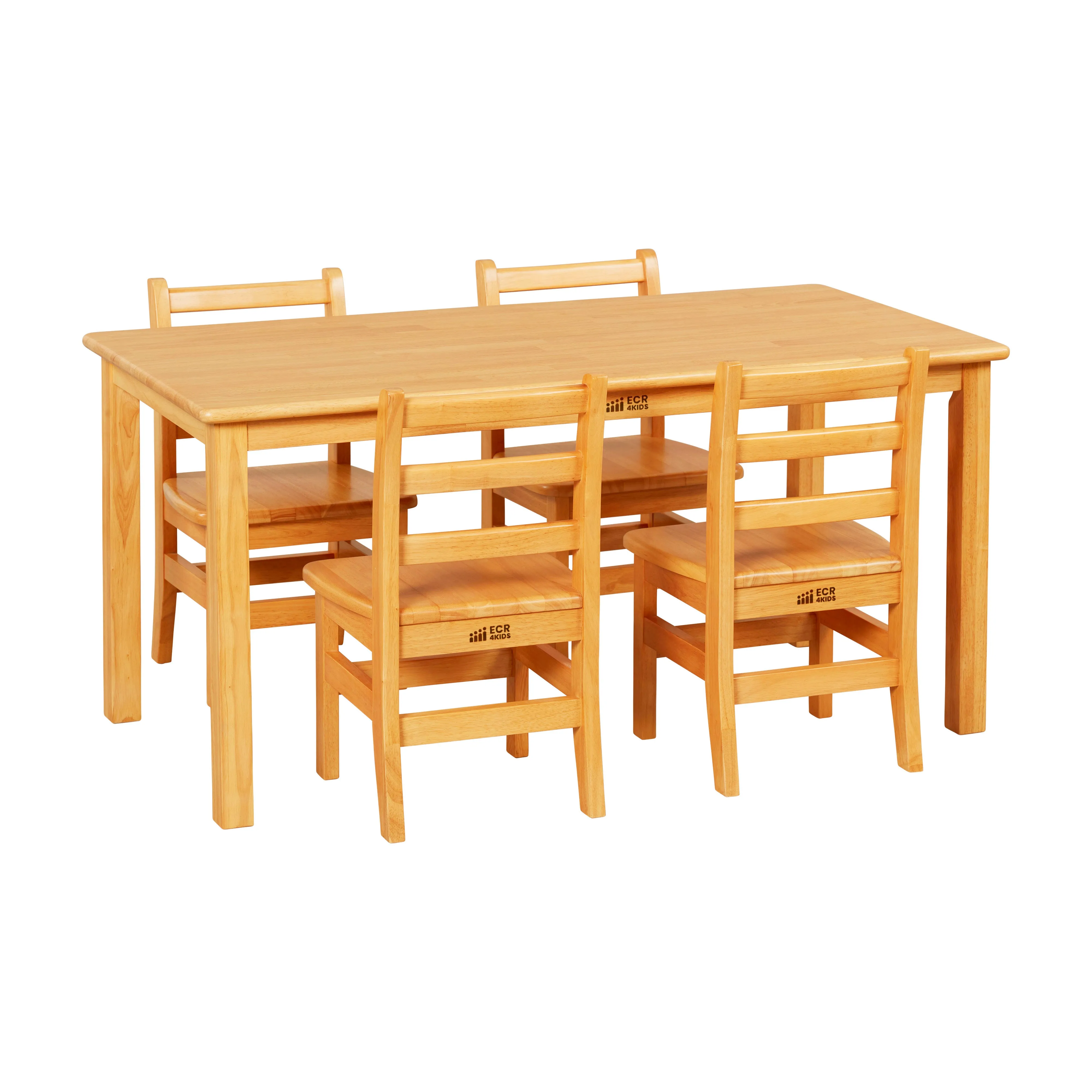 24in x 48in Rectangular Hardwood Table and Chair Set, 12in Seat Height, Kids Furniture