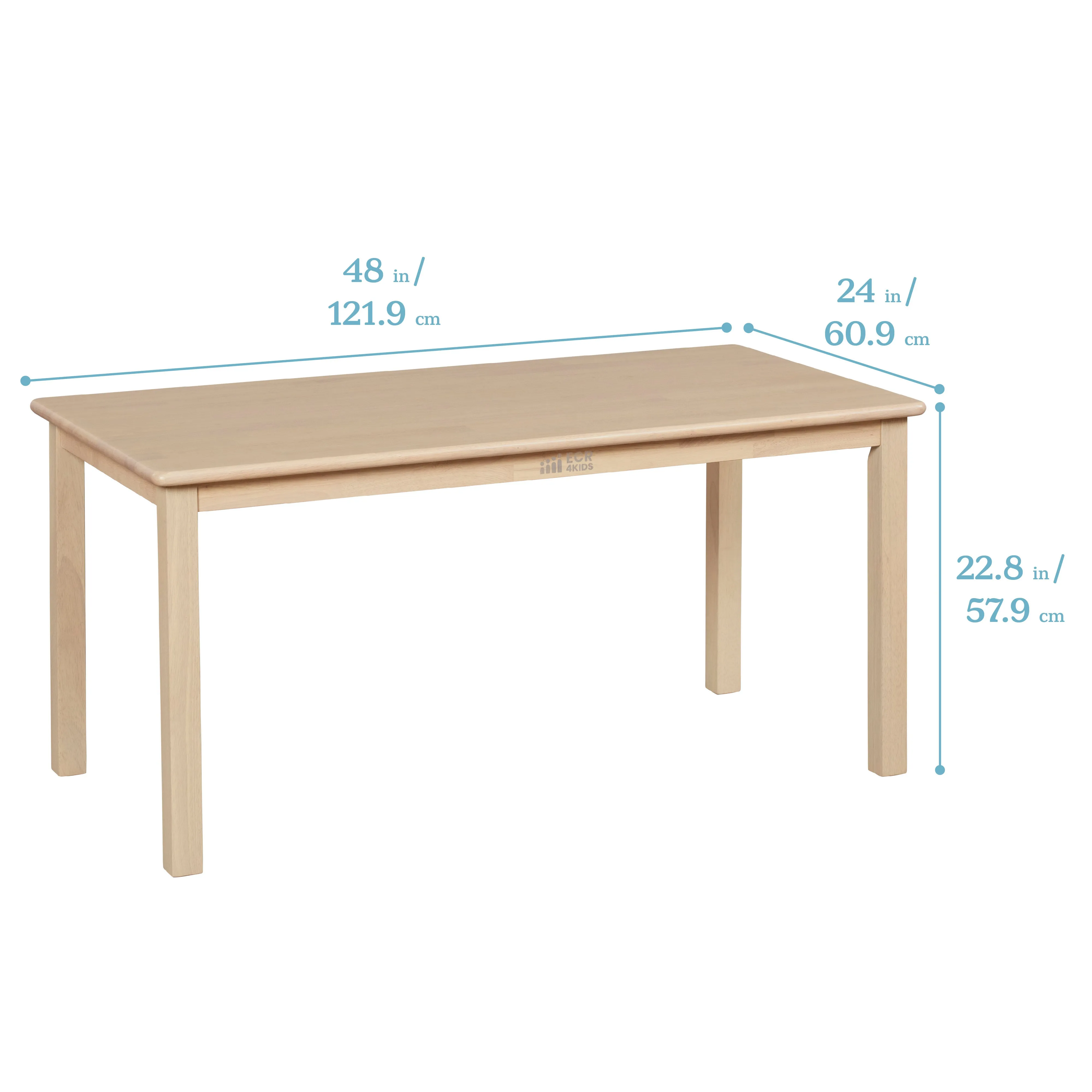 24in x 48in Rectangular Hardwood Table and Chair Set, 12in Seat Height, Kids Furniture