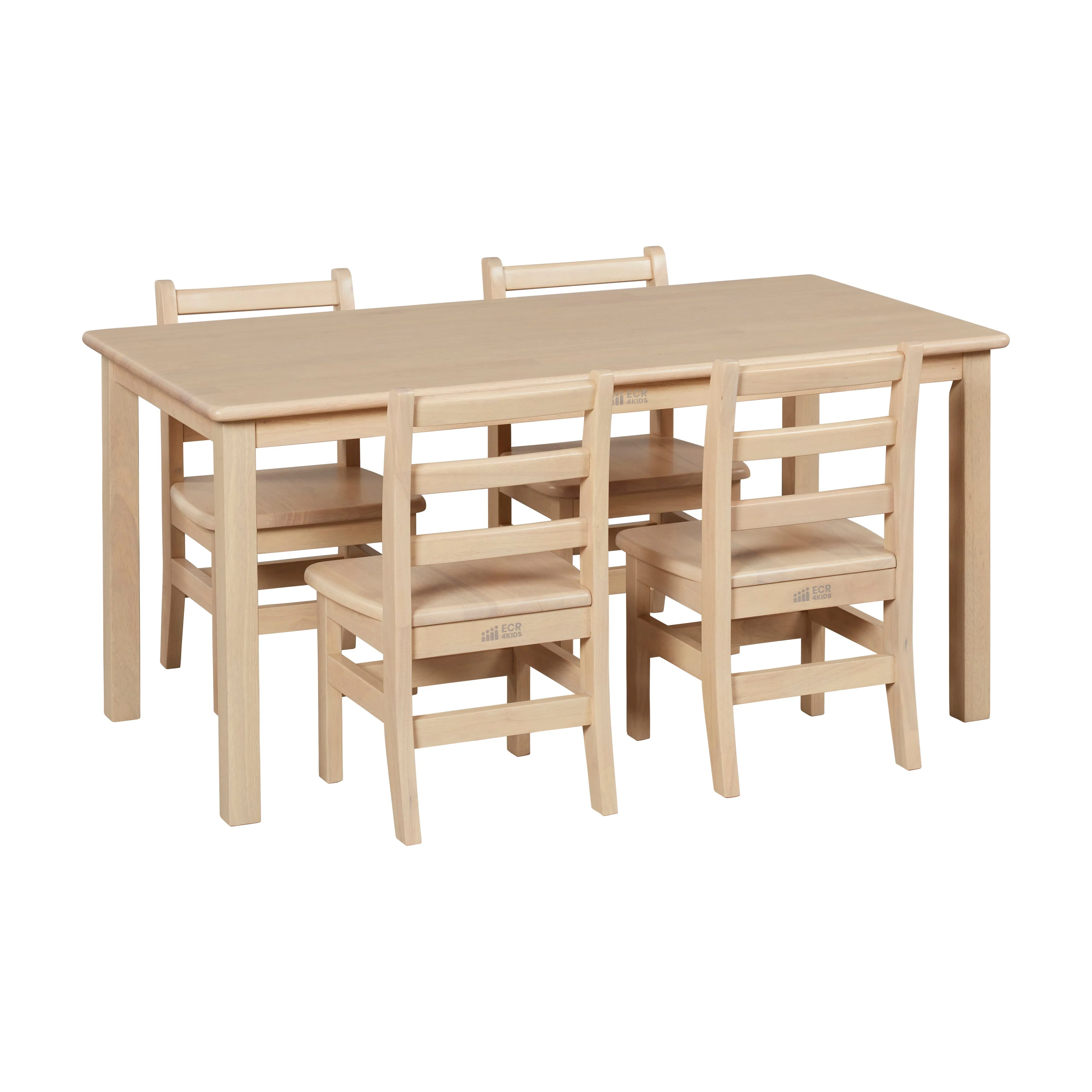 24in x 48in Rectangular Hardwood Table and Chair Set, 12in Seat Height, Kids Furniture