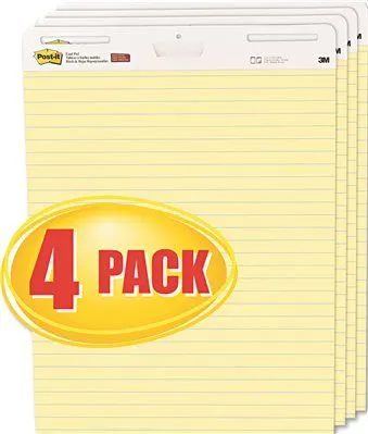 3M Self-Stick Easel Pads' Ruled' 25 X 30' Yellow' 4 30-Sheet Pads/Carton