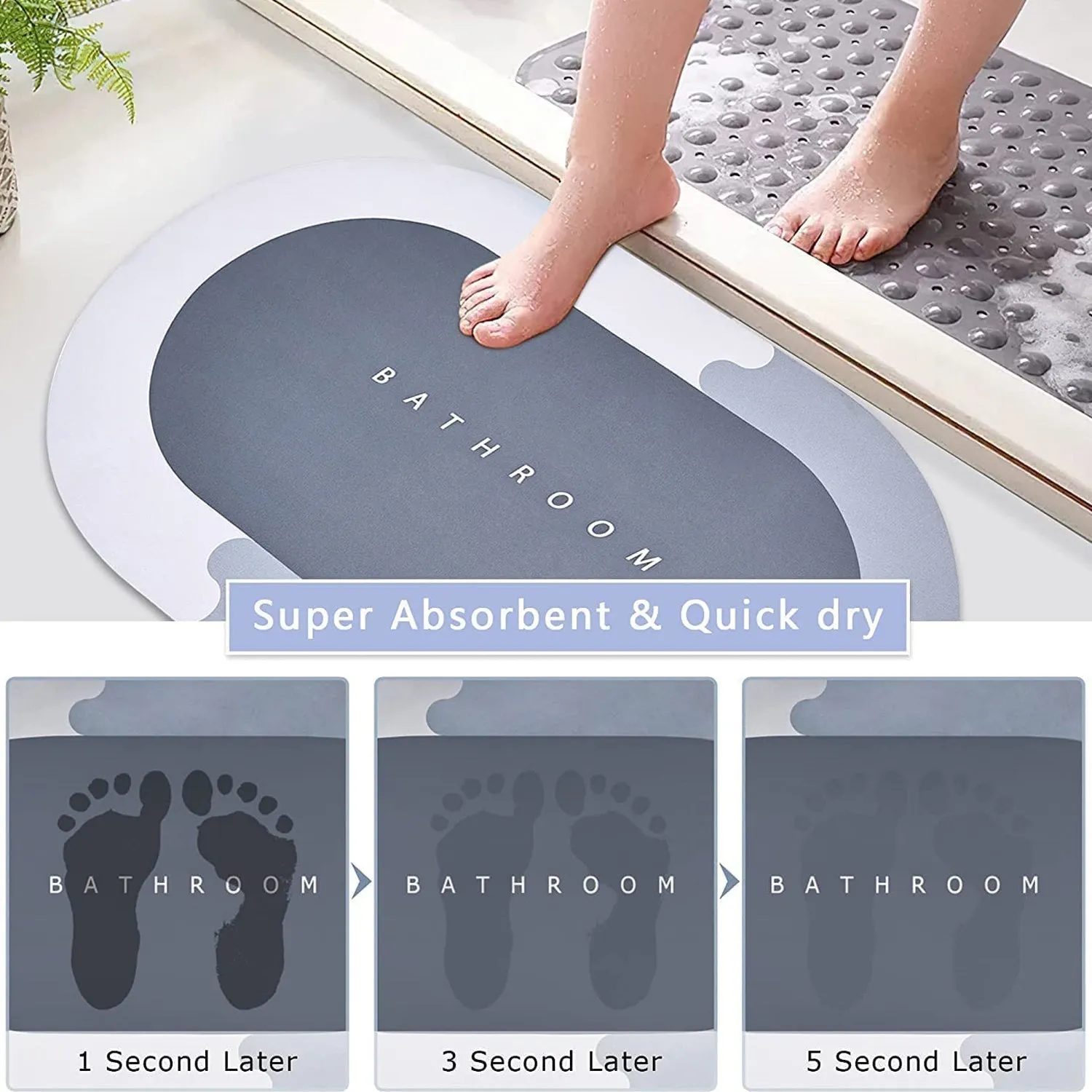 4065 Square Bathroom mat Water Absorbent mats Diatomite Door Mat Anti-Slip Bath Mat Quick Drying Absorbent mat for Home, Kitchen (57x38cm)