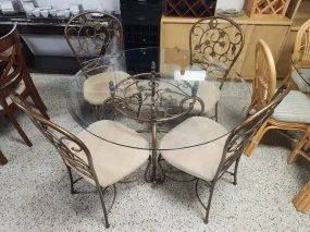 48" Round Glass Top Dining Set w. Four Chairs