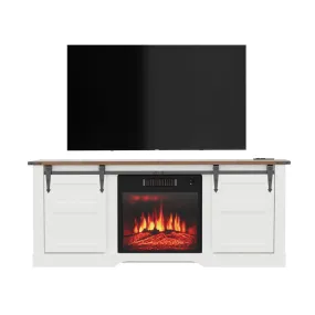 58" Farmhouse Fireplace TV Stand with Sliding Barn Door Cabinet