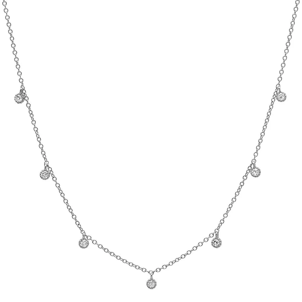 7 Millgrain Detail Bezel Diamond Droplets Necklace