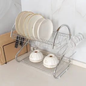 7665 Two Layer Dish Drying Rack with Drain Board Dish Rack with Utensil Holder