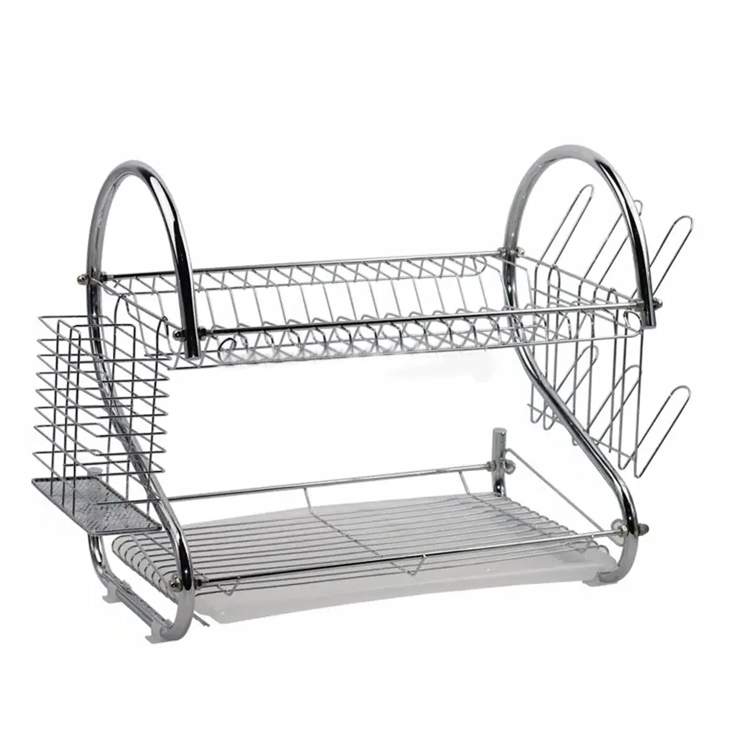 7665 Two Layer Dish Drying Rack with Drain Board Dish Rack with Utensil Holder