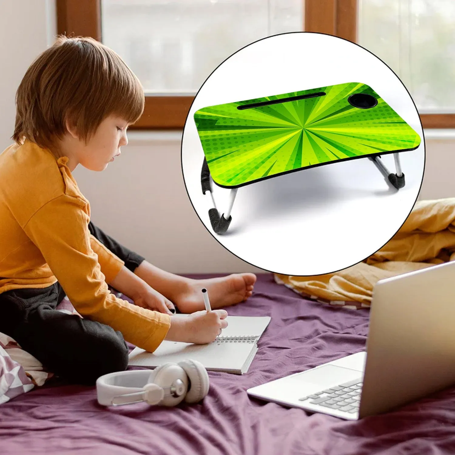 7695 Ben 10 Design Foldable Bed Study Table Portable Multifunction Laptop Table Lapdesk for Children Bed Foldable Table Work Office Home with Tablet Slot & Cup Holder