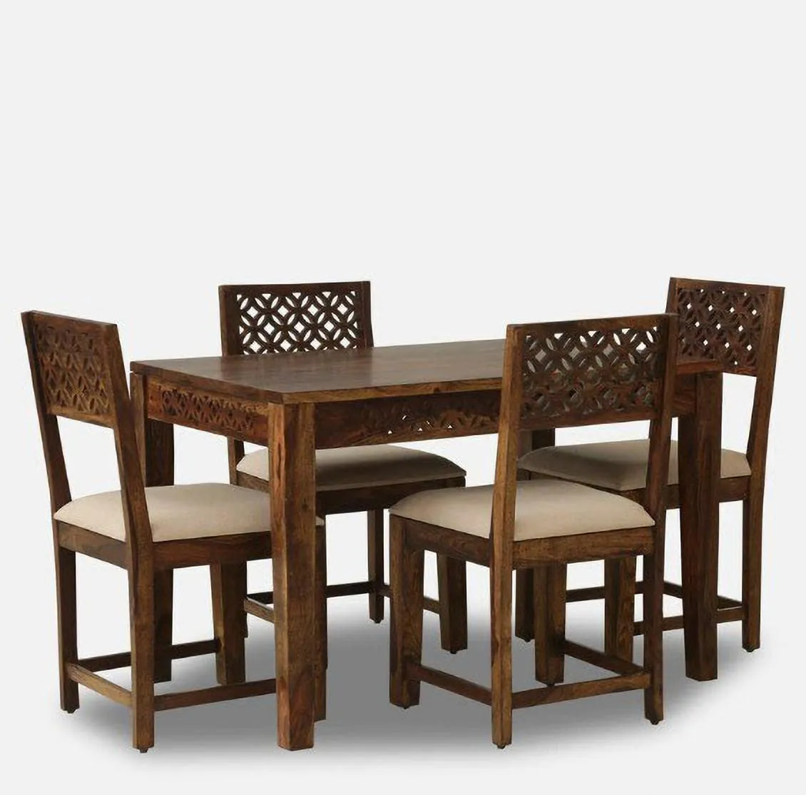 AADITYA WOODS Solid Sheesham Wood Four Seater Dining Table Set with Chairs for Living Room Home Wooden 4 Seater Dining Table Set for Office Restaurant Modern Dining Room Set- Provincial & Brown