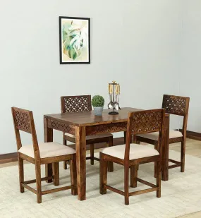 AADITYA WOODS Solid Sheesham Wood Four Seater Dining Table Set with Chairs for Living Room Home Wooden 4 Seater Dining Table Set for Office Restaurant Modern Dining Room Set- Provincial & Brown