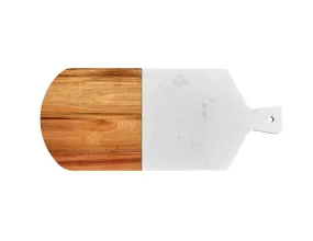 Acopa 14" x 7" Acacia Wood and Marble Serving Board with 2 1/2" Handle