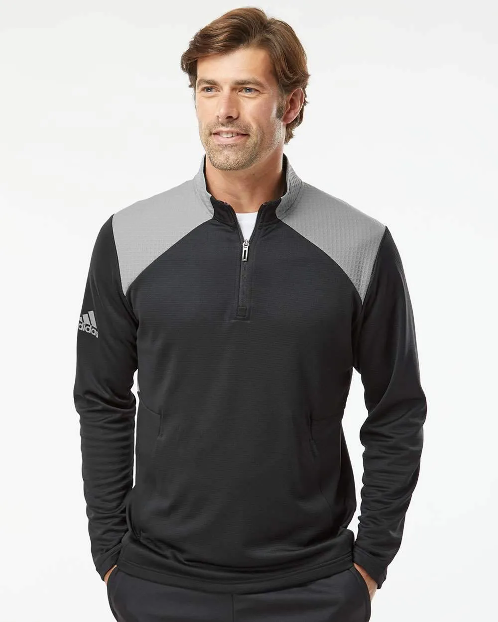 adidas - Men's Textured Mixed Media Quarter-Zip Pullover