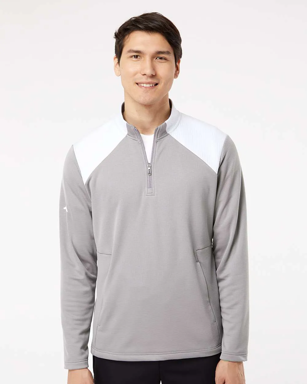 Adidas - Textured Mixed Media Quarter-Zip Pullover