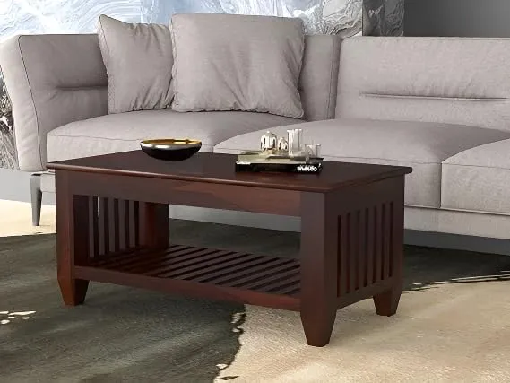 ANCHORWOOD Home Furniture Solid Sheesham Wood Rectangle Coffee Table Living Room Furniture | Centre Table,Tea Table,Wooden Sofa Centre Table Standard,Walnut Finish