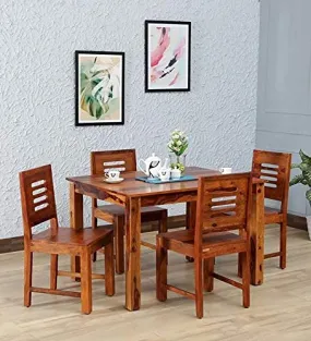 ANCHORWOOD Sheesham Wood 4 Seater Dining Table with Wooden Top Chair Four Seater Wooden Dining Room Set Dinner Table Furniture for Living Room Home Restaurant Teak Finish