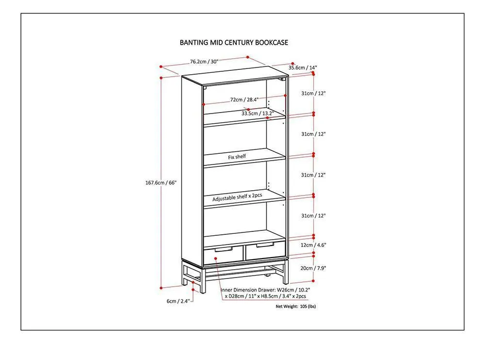 Banting Bookcase in Rubberwood