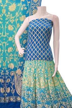 Blue Banarasi Bandhani Pure Georgette Unstitched Lehenga Set