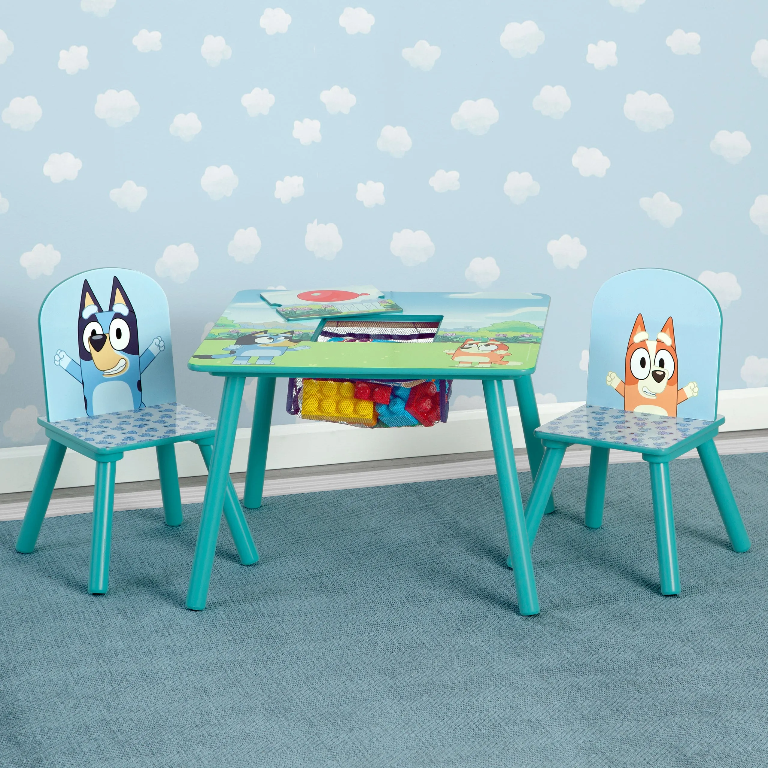 Bluey Kids Table and Chair Set with Storage (2 Chairs Included)