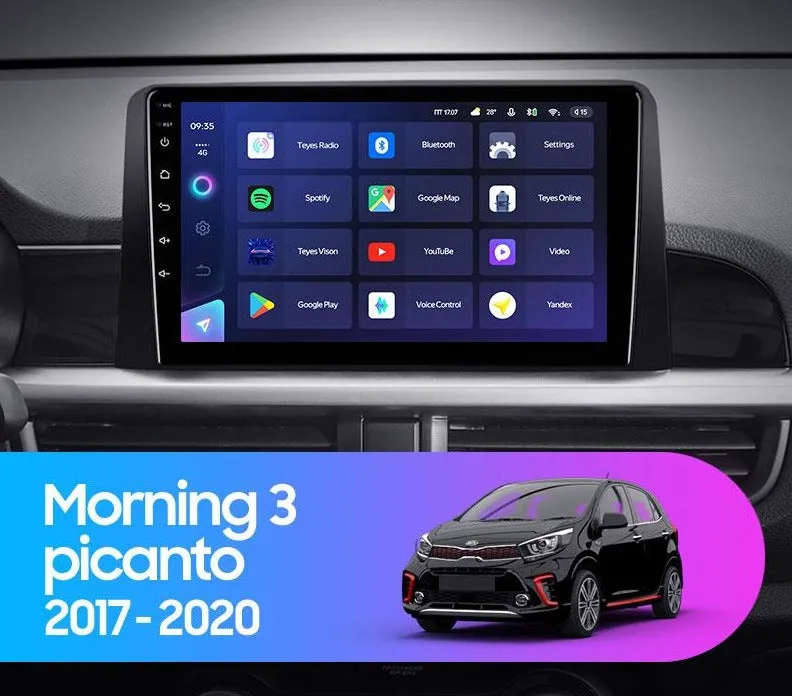 Car Dealz Elite 4G Data Model 10.2" Android 12.0 For Kia Morning 3 Picanto 2017 - 2020 In Dash Plus OEM Fascia