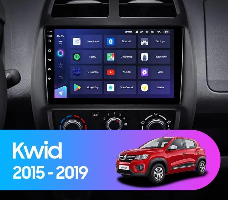 Car Dealz Elite 4G Data Model 10.2" Android 12.0 For Renault Kwid 2015-2019 In Dash Plus OEM Fascia