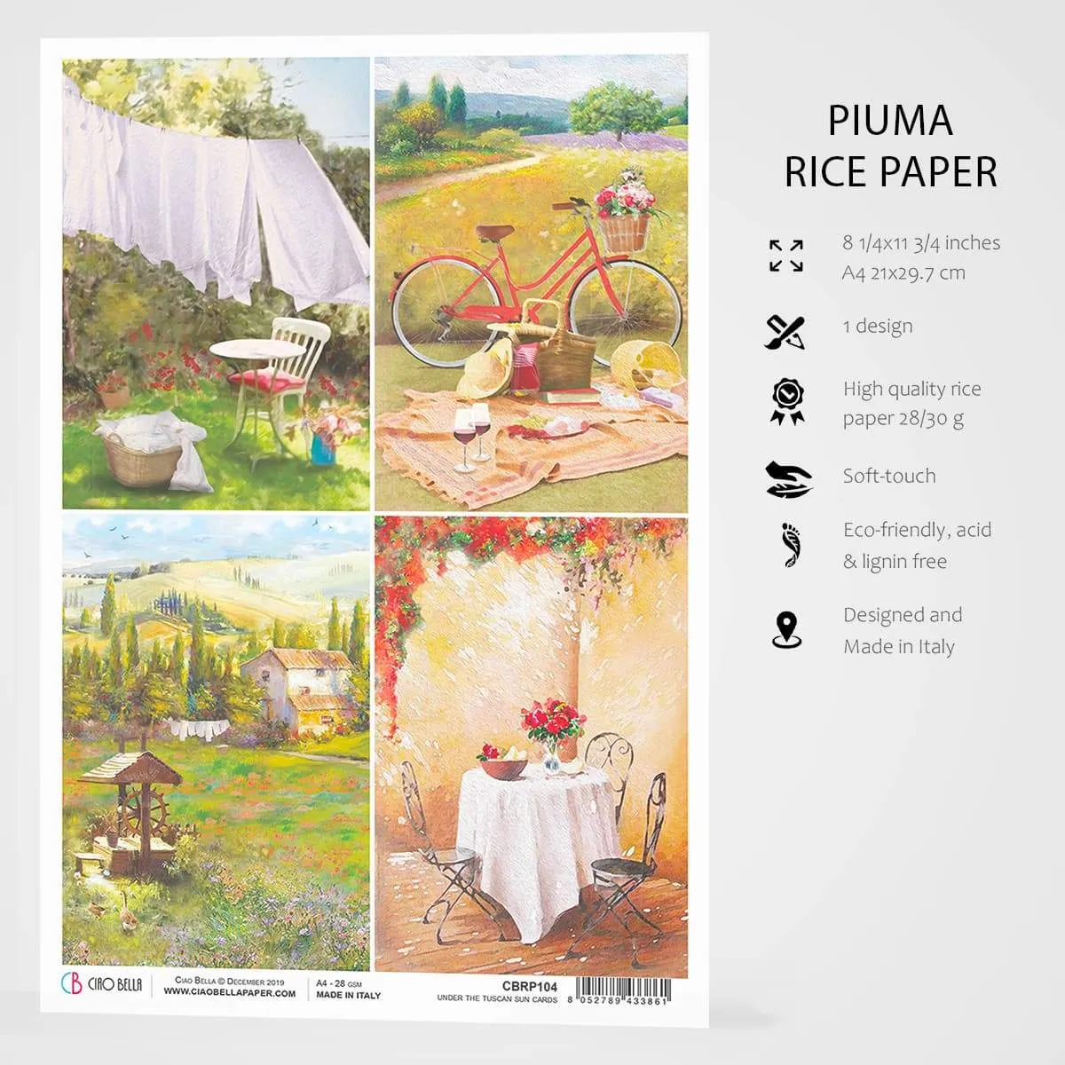 Ciao Bella Rice Paper A4 Tuscan Cards