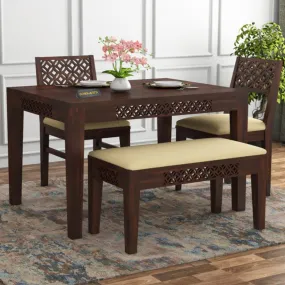 Craftlife Solid Sheesham Wood Dining Table 4 Seater Dining Table Set with 2 Chairs & 1 Bench Dinner Table Set for Dinning Room Home,Hotel and Office