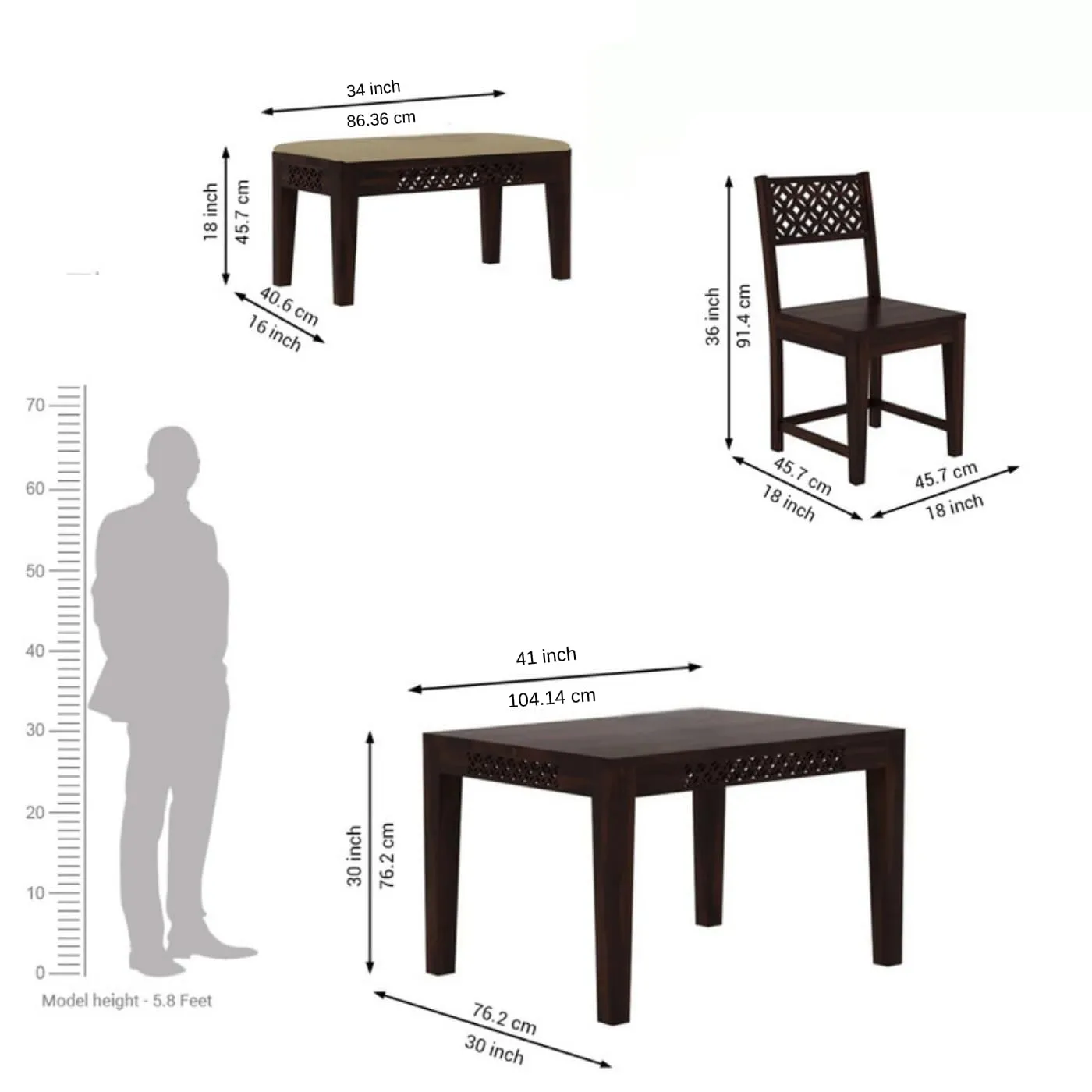 Craftlife Solid Sheesham Wood Dining Table 4 Seater Dining Table Set with 2 Chairs & 1 Bench Dinner Table Set for Dinning Room Home,Hotel and Office