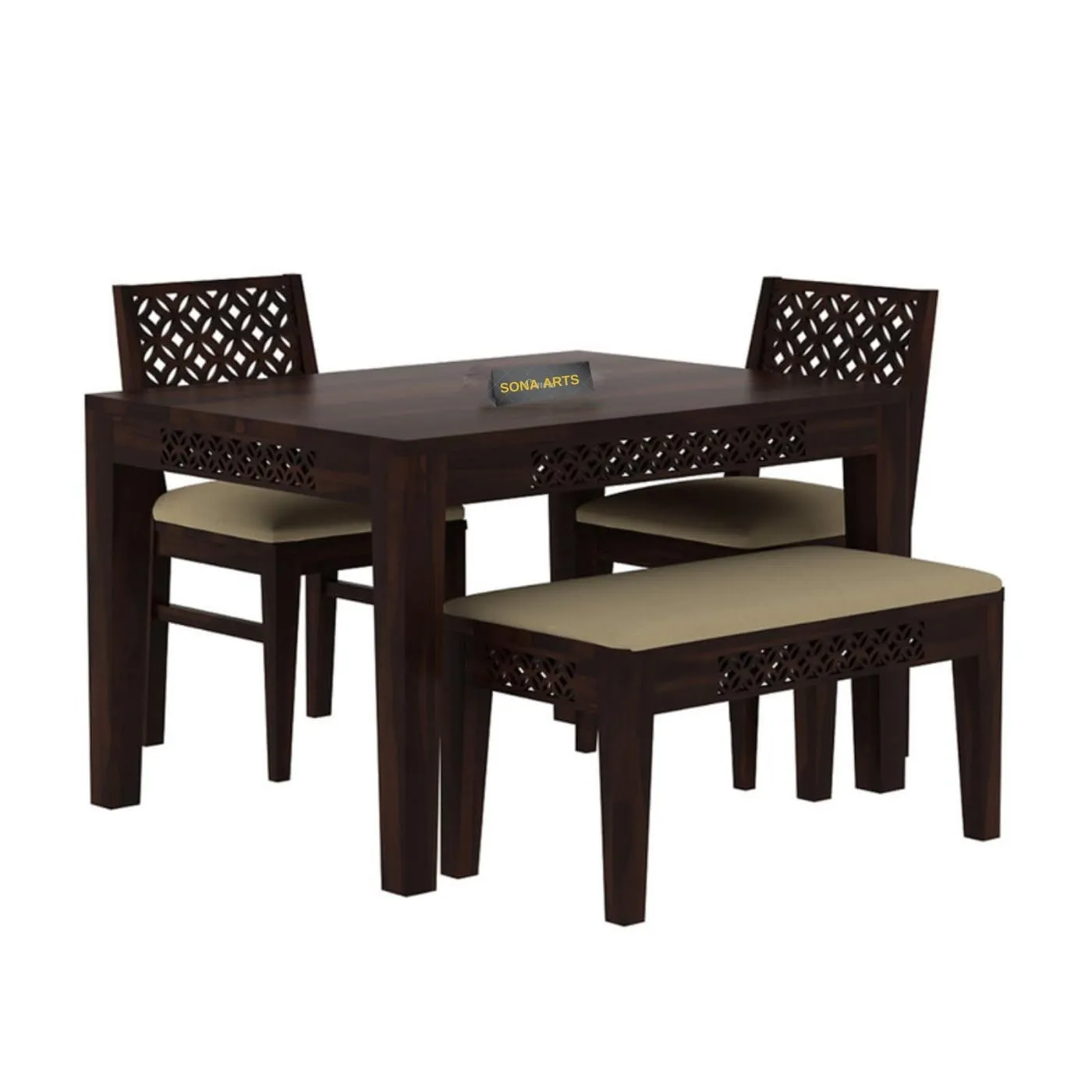 Craftlife Solid Sheesham Wood Dining Table 4 Seater Dining Table Set with 2 Chairs & 1 Bench Dinner Table Set for Dinning Room Home,Hotel and Office