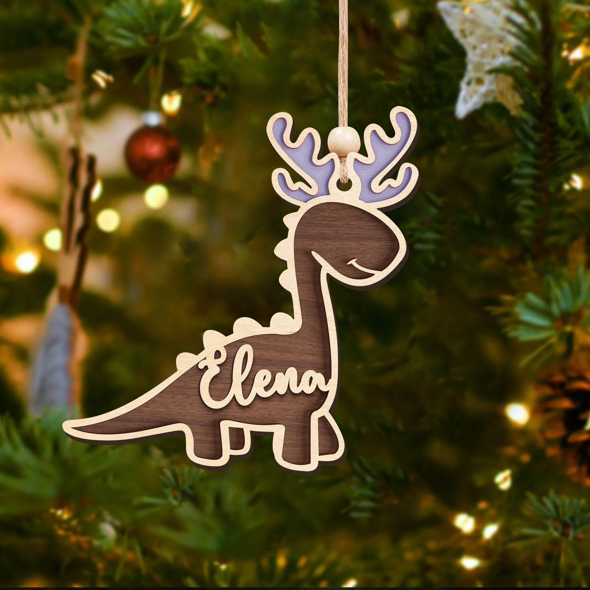 Customized Dinosaur Wooden Name Tags, Personalized Christmas Stocking Tag KT34