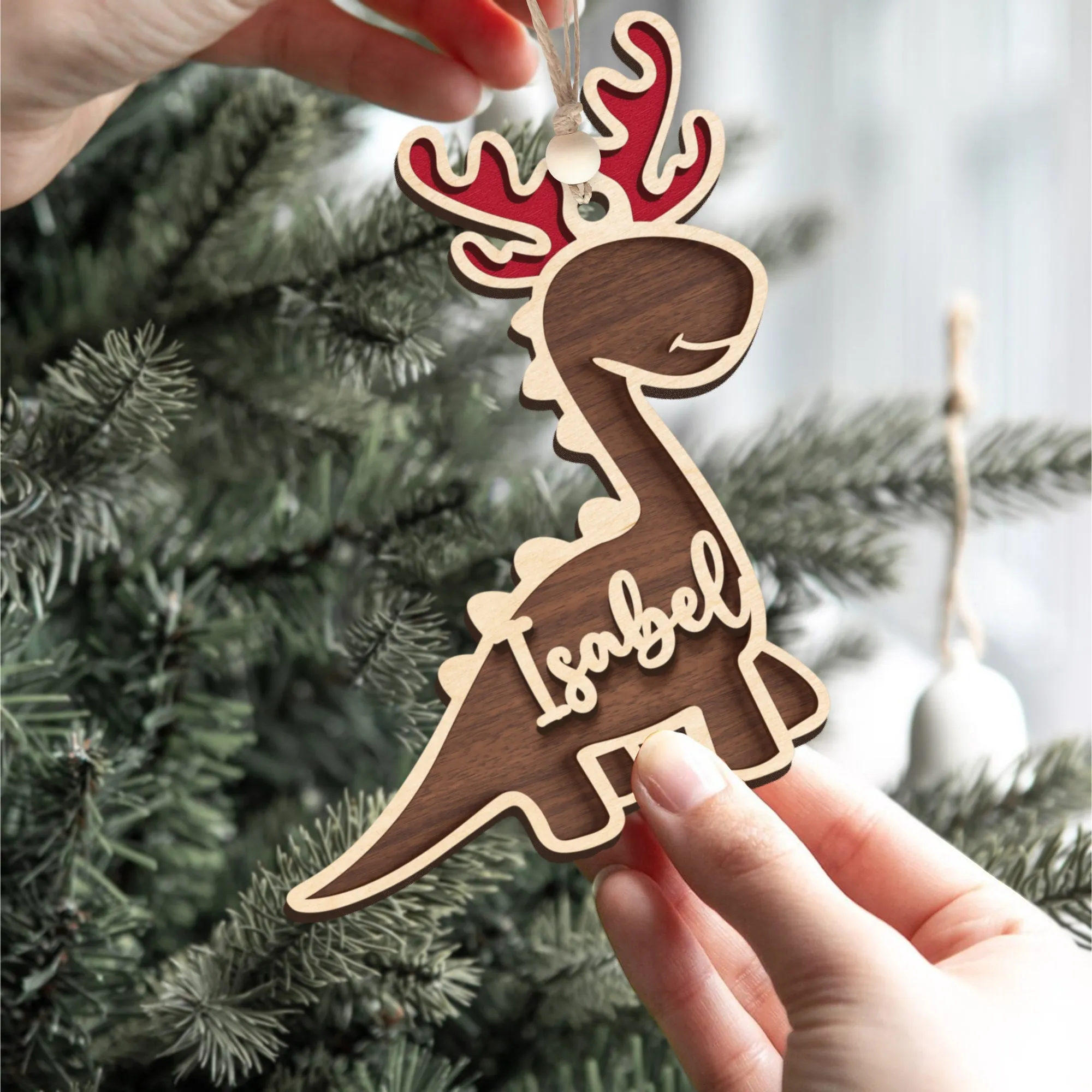 Customized Dinosaur Wooden Name Tags, Personalized Christmas Stocking Tag KT34