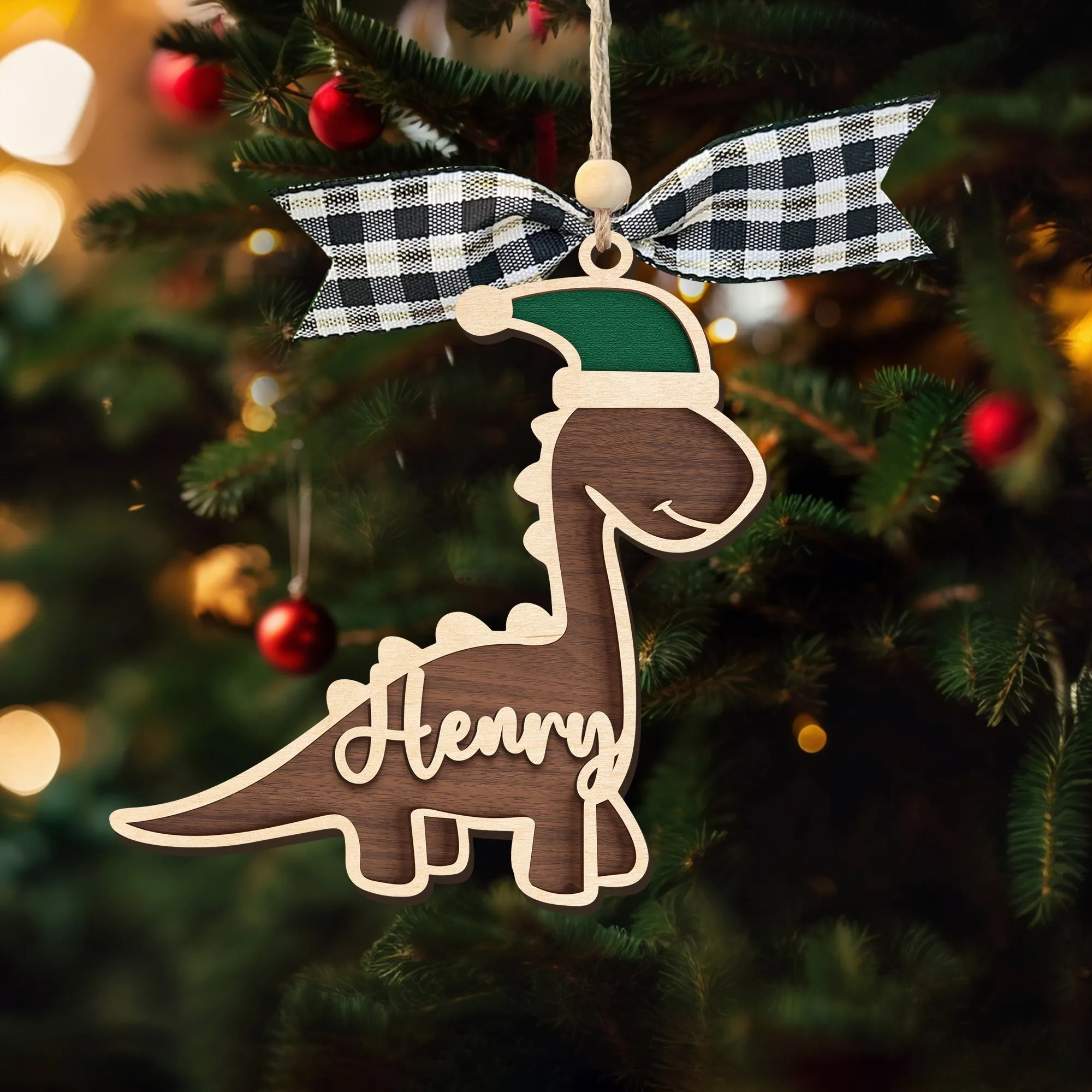 Customized Dinosaur Wooden Name Tags, Personalized Christmas Stocking Tag KT34